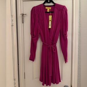 Catherine Malandrino Hot Pink Wrap Dress | NWT | Deep V | Long Sleeve | Size 10